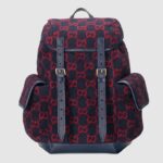 Gucci GG Unisex Small GG Wool Backpack in Wool and Leather-Blue