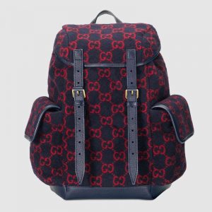 Gucci GG Unisex Small GG Wool Backpack in Wool and Leather-Blue