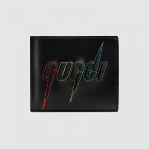 Gucci GG Unisex Wallet with Gucci Blade Embroidery in Black Leather