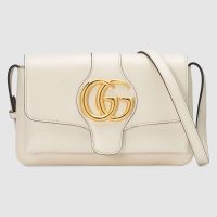 Gucci GG Women Arli Small Shoulder Bag in Leather with Double G Hardware-White