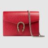 Gucci GG Women Dionysus Leather Mini Chain Bag with Tiger Head Spur-Red