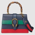 Gucci GG Damen Dionysus mittelgroße Henkeltasche aus blauem, grünem und hibiskusrotem Leder