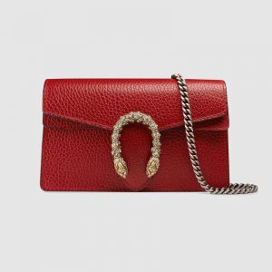 Gucci GG Women Dionysus Super Mini Leather Bag in Tiger Head with Crystals-Red