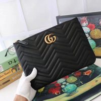 Gucci GG Women GG Marmont Leather Pouch in Black Matelassé Chevron Leather with Heart (1)