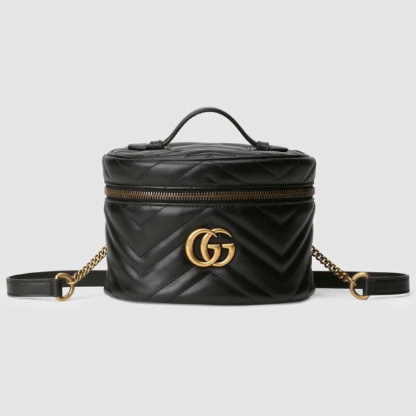 Gucci GG Women GG Marmont Mini Backpack in Matelassé Chevron Leather-Black (1)
