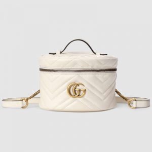 Gucci GG Women GG Marmont Mini Backpack in Matelassé Chevron Leather-White