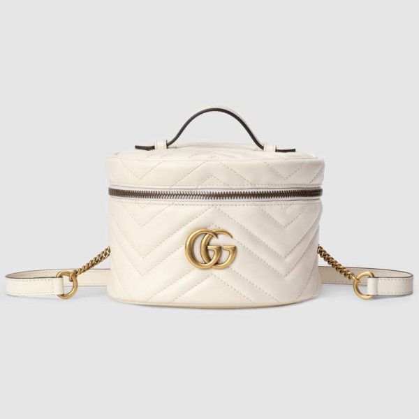 Gucci GG Women GG Marmont Mini Backpack in Matelassé Chevron Leather-White (1)