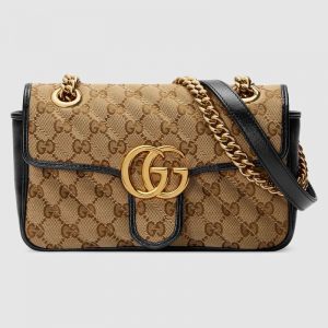 Gucci GG Women GG Marmont Mini Bag in BeigeEbony Original GG Canvas