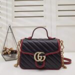Gucci GG Women GG Marmont Mini Top Handle Bag in Black Diagonal Matelassé Leather - Image 2