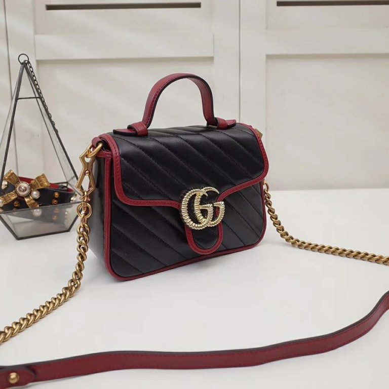 Gucci GG Women GG Marmont Mini Top Handle Bag in Black Diagonal