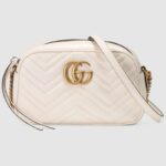 Petit sac à bandoulière Gucci GG Marmont pour femme en cuir matelassé à chevrons - Blanc