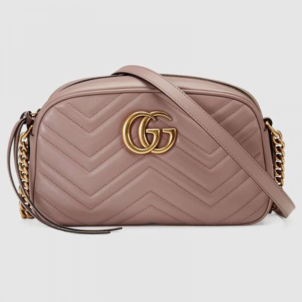 Gucci GG Women GG Marmont Small Shoulder Bag in Matelassé Chevron Leather-Pink (1)