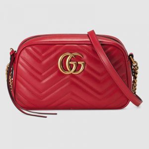 Gucci GG Women GG Marmont Small Shoulder Bag in Matelassé Chevron Leather-Red