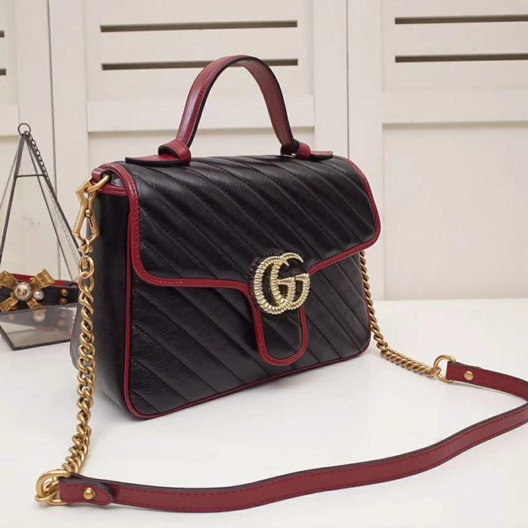 Gucci GG Women GG Marmont Small Top Handle Bag in Black Diagonal ...
