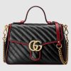 Gucci GG Women GG Marmont Small Top Handle Bag in Black Diagonal Matelassé Leather