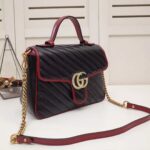 Gucci GG Women GG Marmont Small Top Handle Bag in Black Diagonal Matelassé Leather - Image 3