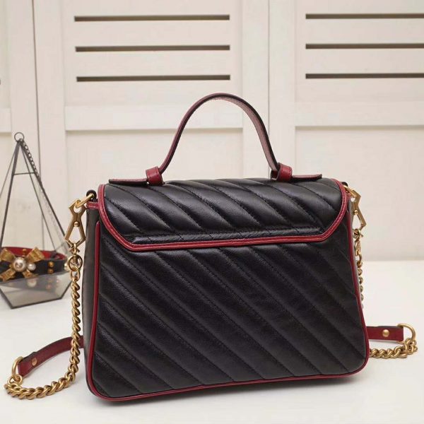 Gucci GG Women GG Marmont Small Top Handle Bag in Black Diagonal Matelassé Leather (6)