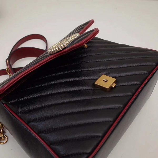 Gucci GG Women GG Marmont Small Top Handle Bag in Black Diagonal Matelassé Leather (8)
