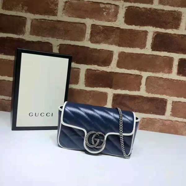Gucci GG Women GG Marmont Super Mini Bag in Blue Diagonal Matelassé Leather (2)