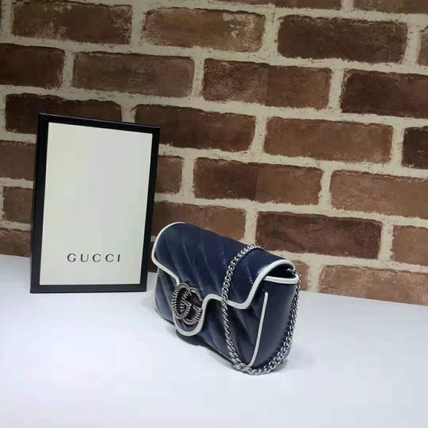 Gucci GG Women GG Marmont Super Mini Bag in Blue Diagonal Matelassé Leather (3)