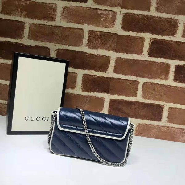 Gucci GG Women GG Marmont Super Mini Bag in Blue Diagonal Matelassé Leather (4)