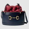 Gucci GG Women Gucci 1955 Horsebit Bucket Bag in Textured Leather Bottom-Blue