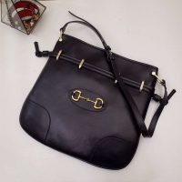 Gucci GG Women Gucci 1955 Horsebit Messenger Bag in Black Soft Leather