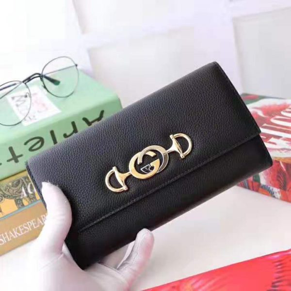 Gucci GG Women Gucci Zumi Grainy Leather Continental Wallet-Black (2)