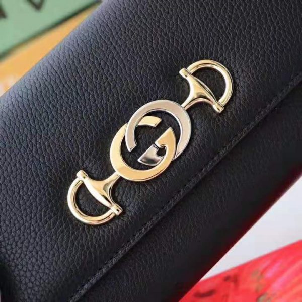 Gucci GG Women Gucci Zumi Grainy Leather Continental Wallet-Black (4)