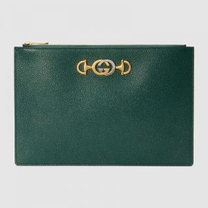 Gucci GG Women Gucci Zumi Grainy Leather Pouch-Green