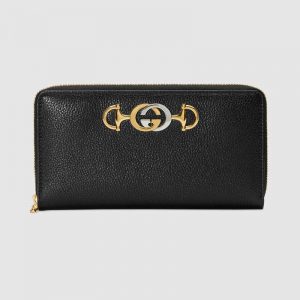 Gucci GG Women Gucci Zumi Grainy Leather Zip Around Wallet-Black