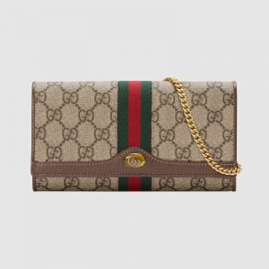 Gucci GG Women Ophidia GG Chain Wallet in BeigeEbony GG Supreme Canvas