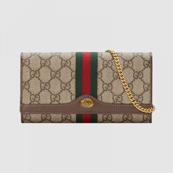 Gucci GG Women Ophidia GG Chain Wallet in BeigeEbony GG Supreme Canvas (1)