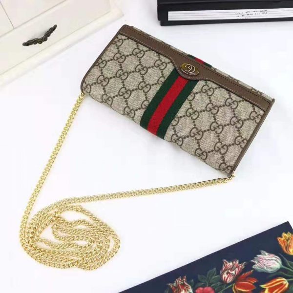 Gucci GG Women Ophidia GG Chain Wallet in BeigeEbony GG Supreme Canvas (10)