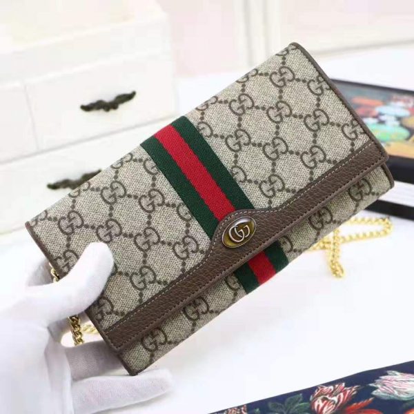 Gucci GG Women Ophidia GG Chain Wallet in BeigeEbony GG Supreme Canvas (2)