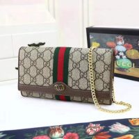 Gucci GG Women Ophidia GG Chain Wallet in BeigeEbony GG Supreme Canvas (1)