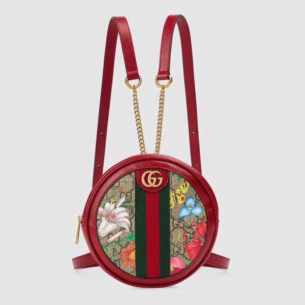 Gucci GG Women Ophidia GG Flora Mini Backpack in BeigeEbony GG Supreme Canvas (1)