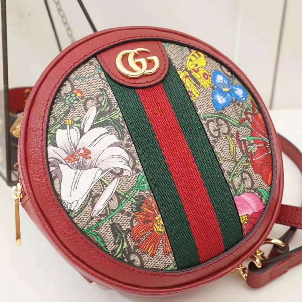 Gucci GG Women Ophidia GG Flora Mini Backpack in BeigeEbony GG Supreme Canvas (5)