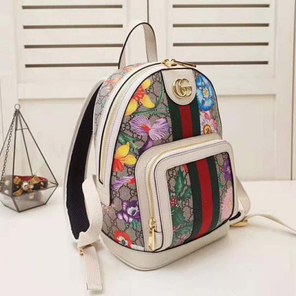 Gucci GG Women Ophidia GG Flora Small Backpack in BeigeEbony GG Supreme Canvas (3)