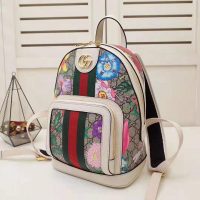 Gucci GG Women Ophidia GG Flora Small Backpack in BeigeEbony GG Supreme Canvas (1)
