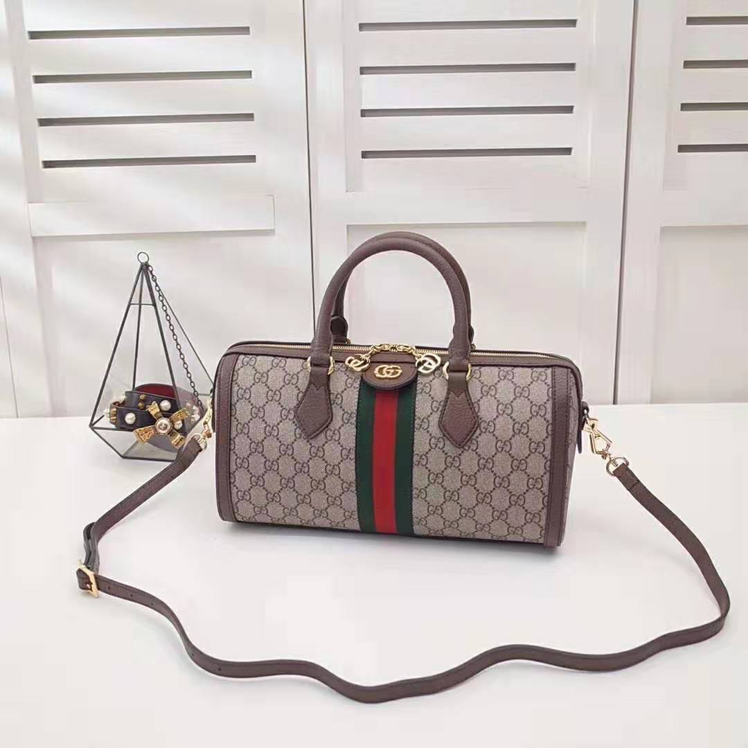 Gucci GG Women Ophidia GG Medium Top Handle Bag in Beige GG Supreme ...