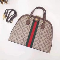 Gucci GG Women Ophidia GG Medium Top Handle in BeigeEbony GG Supreme Canvas (1)