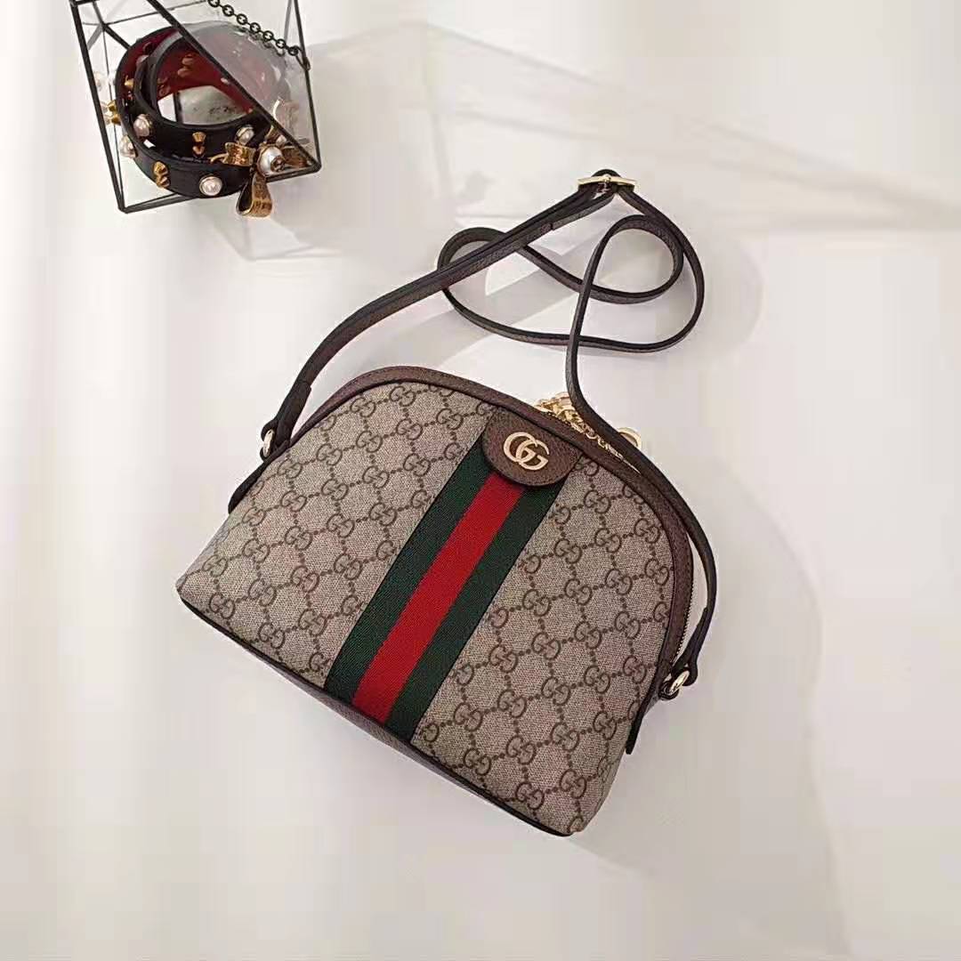 Gucci GG Women Ophidia GG Small Shoulder Bag in Beige GG Supreme Canvas