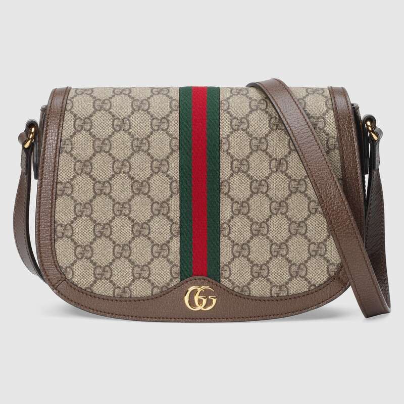 Gucci GG Women Ophidia GG Small Shoulder Bag in Beige/Ebony GG Supreme