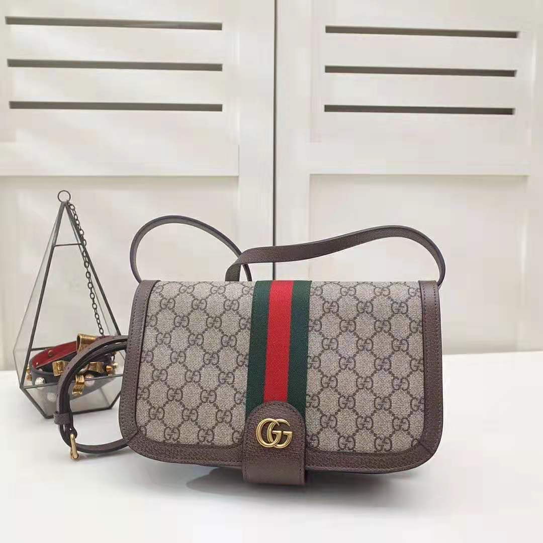 Gucci GG Women Ophidia GG Small Shoulder Bag in Beige/Ebony GG Supreme ...