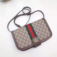 Gucci GG Women Ophidia GG Small Shoulder Bag in BeigeEbony GG Supreme Canvas (1)