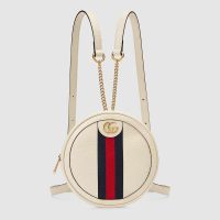 Gucci GG Women Ophidia Mini Backpack with Blue and Red Web in White Leather