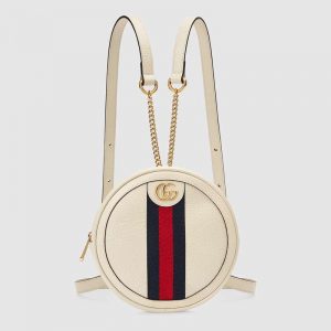 Gucci GG Women Ophidia Mini Backpack with Blue and Red Web in White Leather