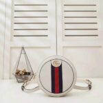 Gucci GG Women Ophidia Mini Backpack with Blue and Red Web in White Leather - Image 3