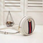 Gucci GG Women Ophidia Mini Backpack with Blue and Red Web in White Leather - Image 4